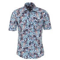 Casa Moda Blue Tropical Revere Collar Short Sleeve Shirt