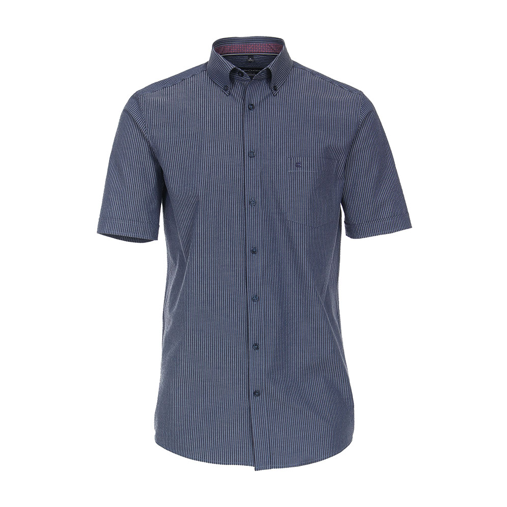Casa Moda Navy Blue Stripe Seersucker Short Sleeve Shirt