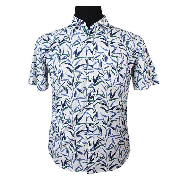 MRMR Leaf Print Short Sleeve Shirt White-shop-by-brands-Beggs Big Mens Clothing - Big Men's fashionable clothing and shoes