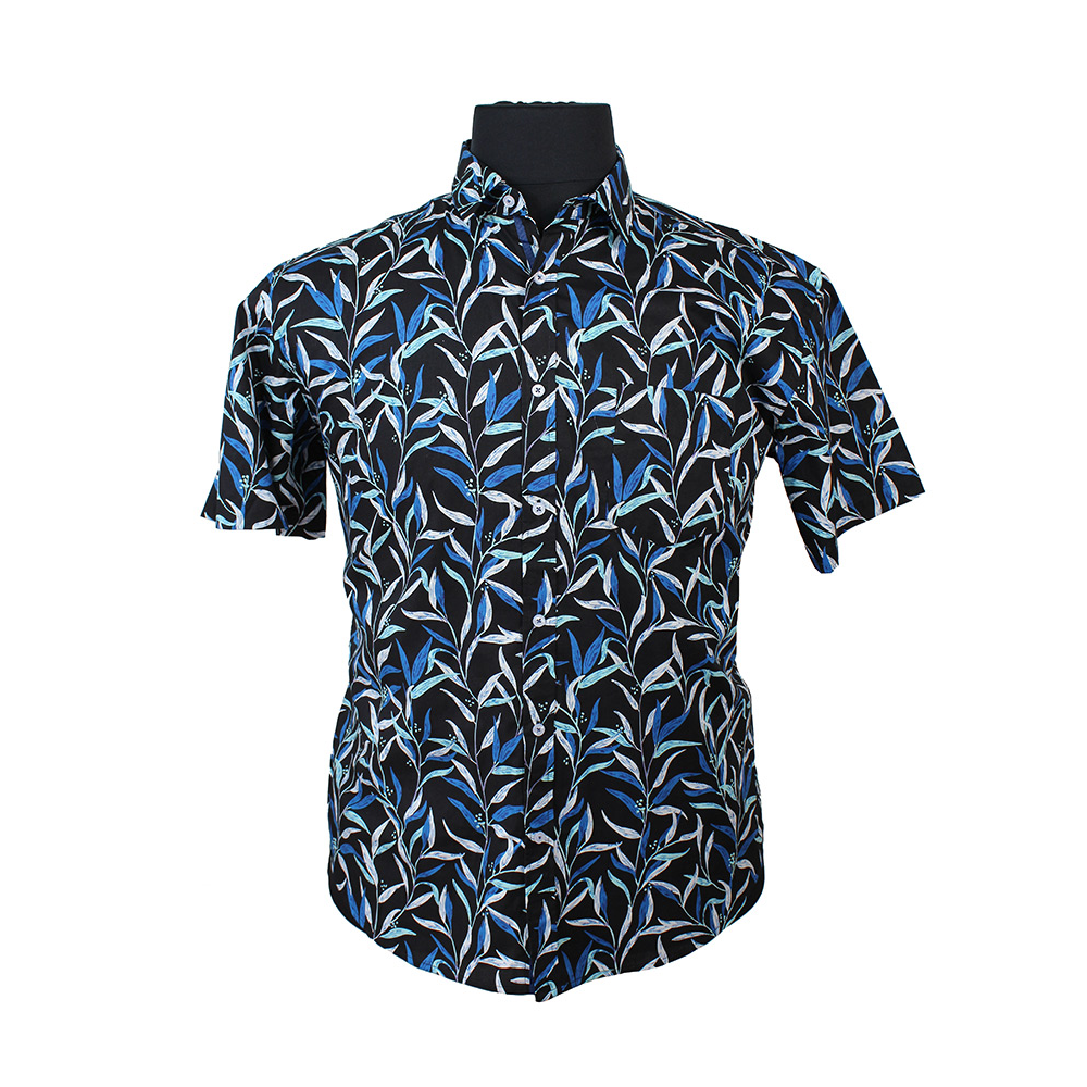 MRMR Leaf Print Short Sleeve Shirt Black