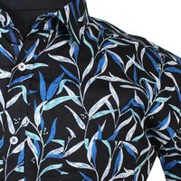 MRMR Leaf Print Short Sleeve Shirt Black