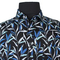 MRMR Leaf Print Short Sleeve Shirt Black