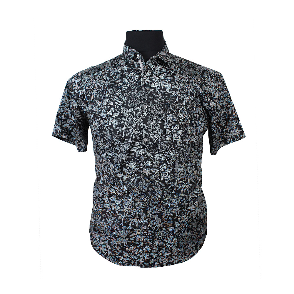 MRMR Palm Tree Pattern Short Sleeve Shirt Black