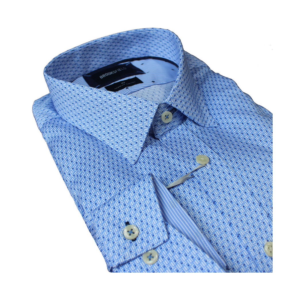 Brooksfield Small Abstract Pattern Blue Business Shirt