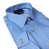 Brooksfield Small Abstract Pattern Blue Business Shirt