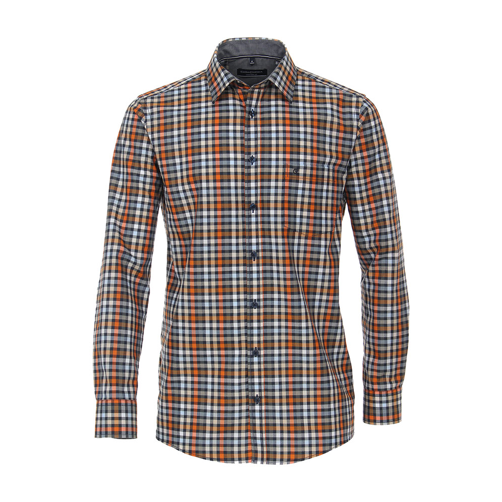 Casa Moda Small Check Orange LS Shirt