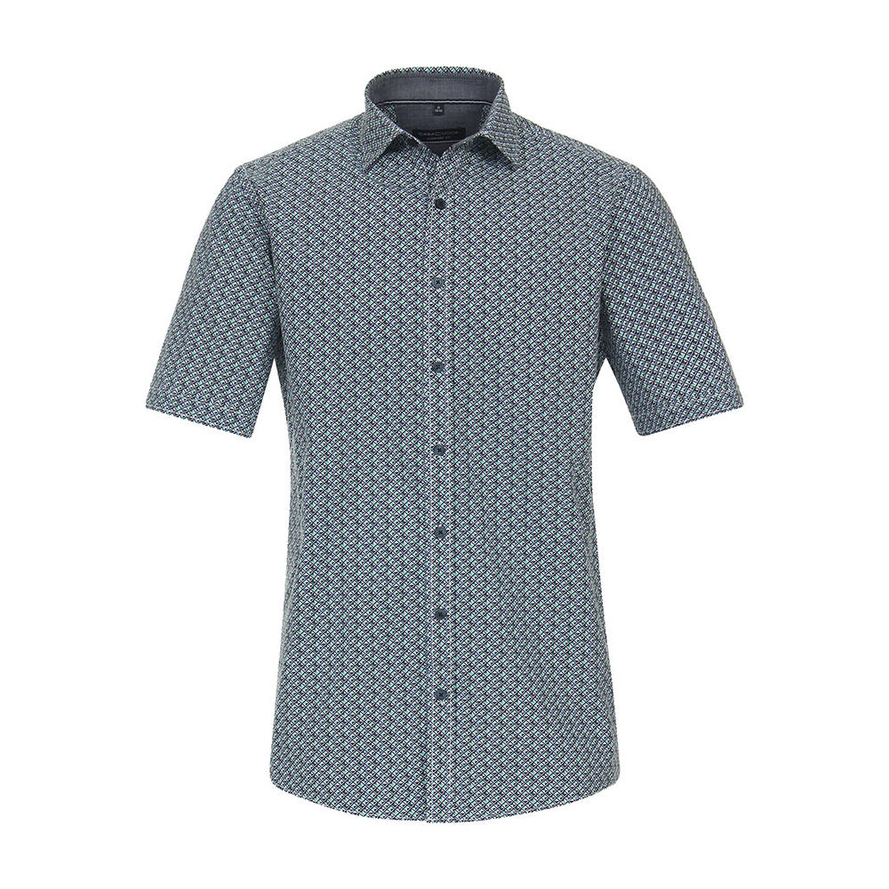 Casa Moda Navy Green Diamond Pattern Cotton SS Shirt