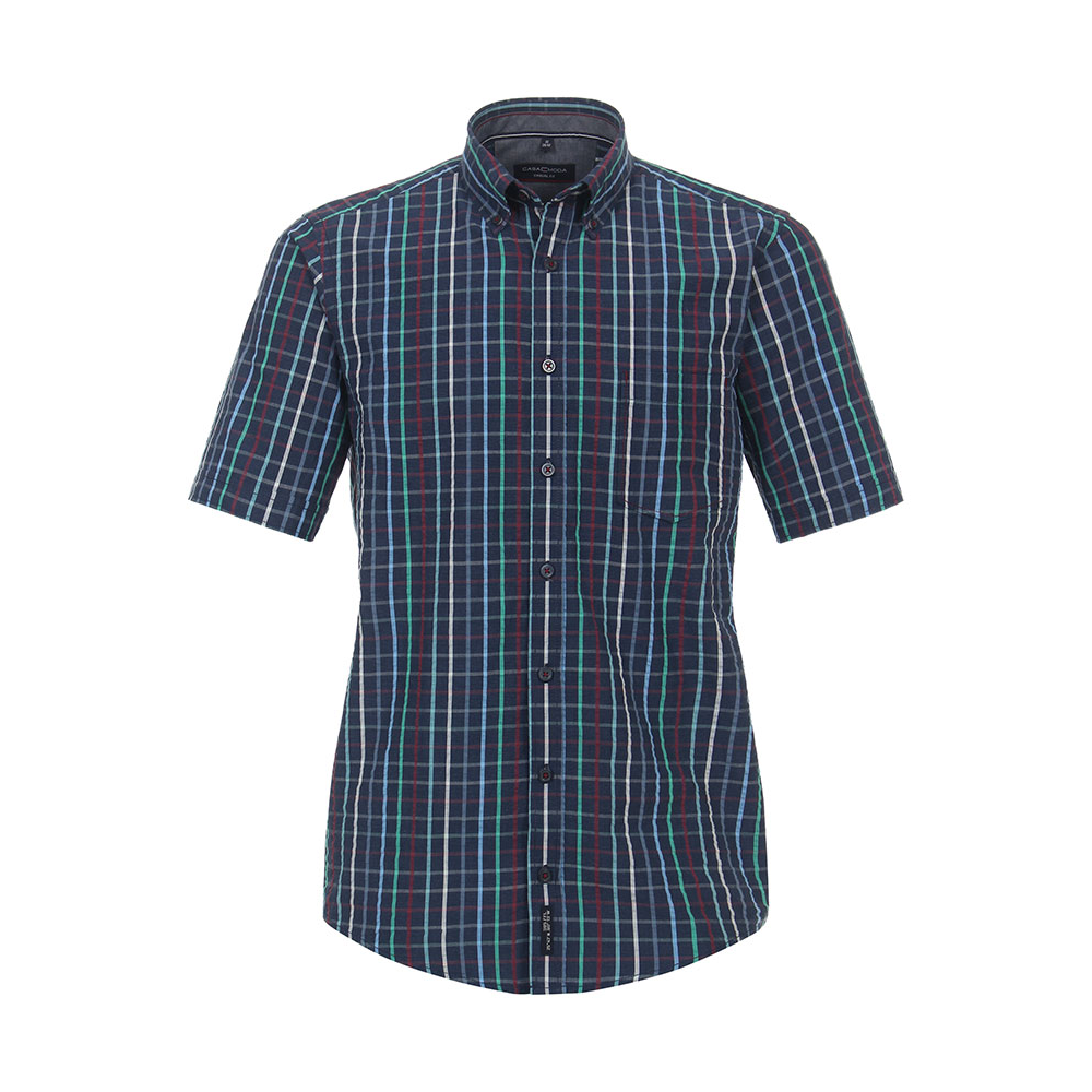 Casa Moda Navy Neat Check Cotton SS Shirt