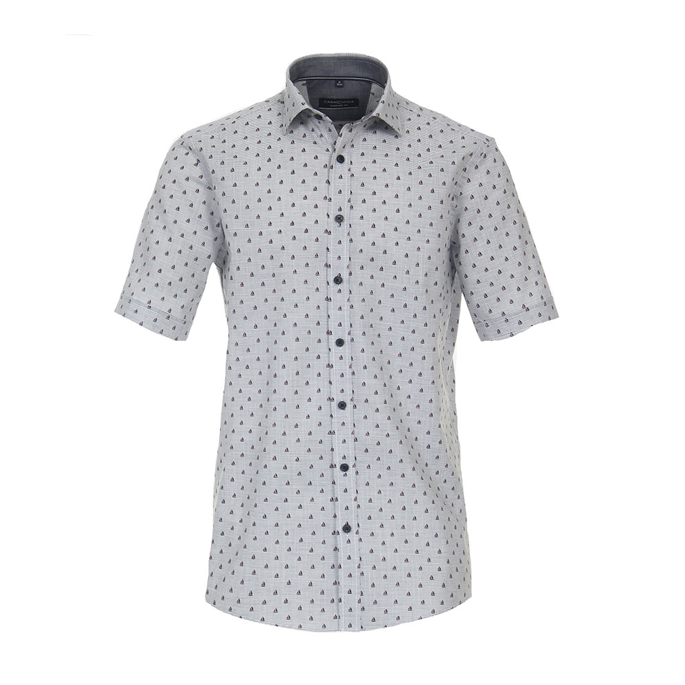 Casa Moda Grey Navy Sail Boat Cotton SS Shirt