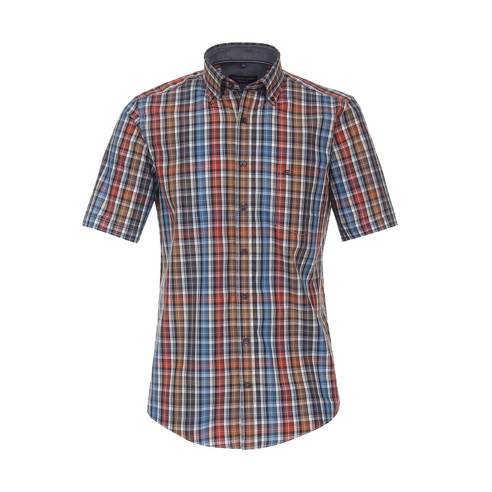 Casa Moda Taupe Orange Multi Check SS Shirt