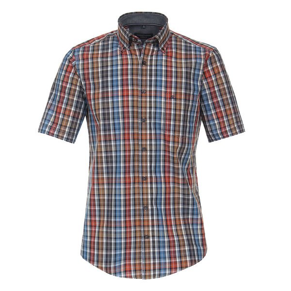 Casa Moda Taupe Orange Multi Check SS Shirt-shop-by-brands-Beggs Big Mens Clothing - Big Men's fashionable clothing and shoes