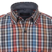 Casa Moda Taupe Orange Multi Check SS Shirt