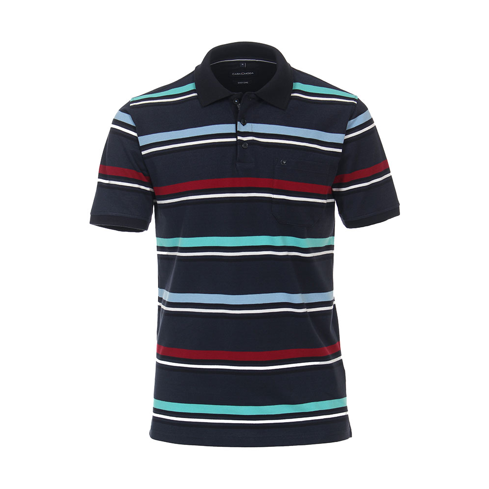 Casa Moda Navy Aqua Striped Polo Easy Care