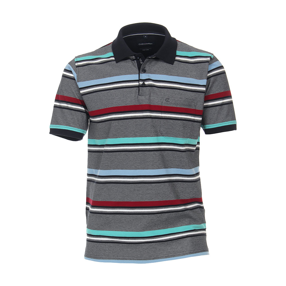 Casa Moda Grey Aqua Striped Contrast Collar