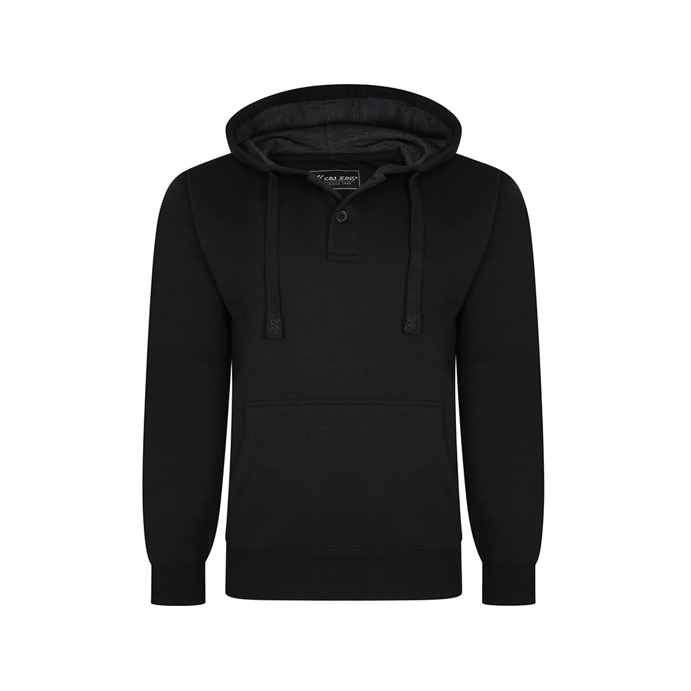 Kam Button Thru Over Head Hoody Black