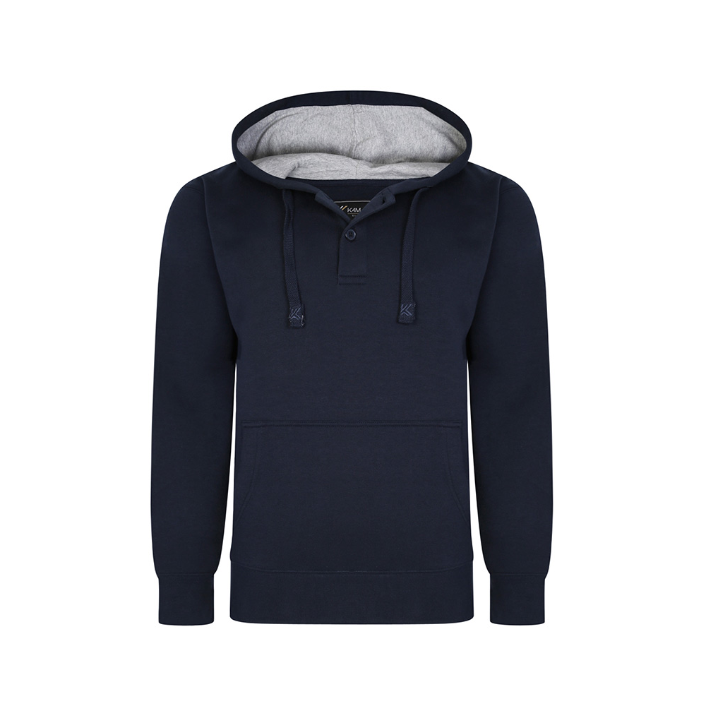 Kam Button Thru Over Head Hoody Navy