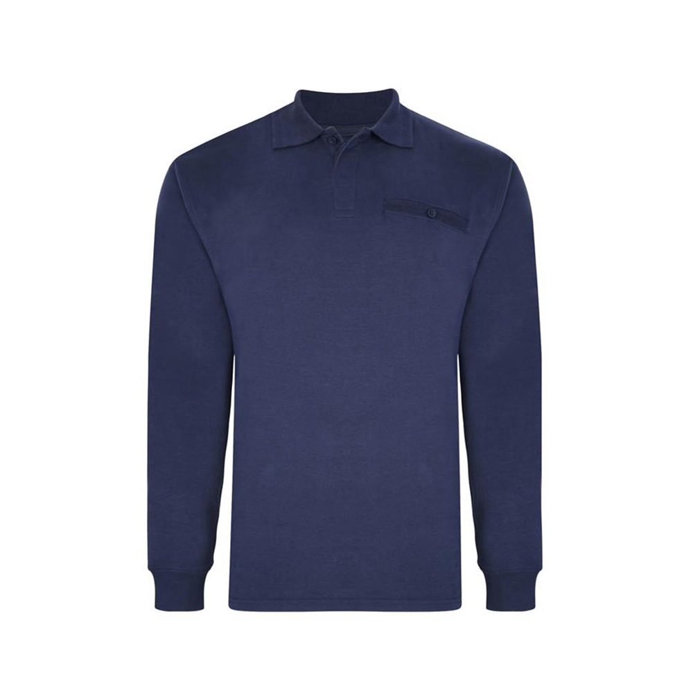 Kam Peach Finish Polo with Jacquard Cuff Collar LS Navy