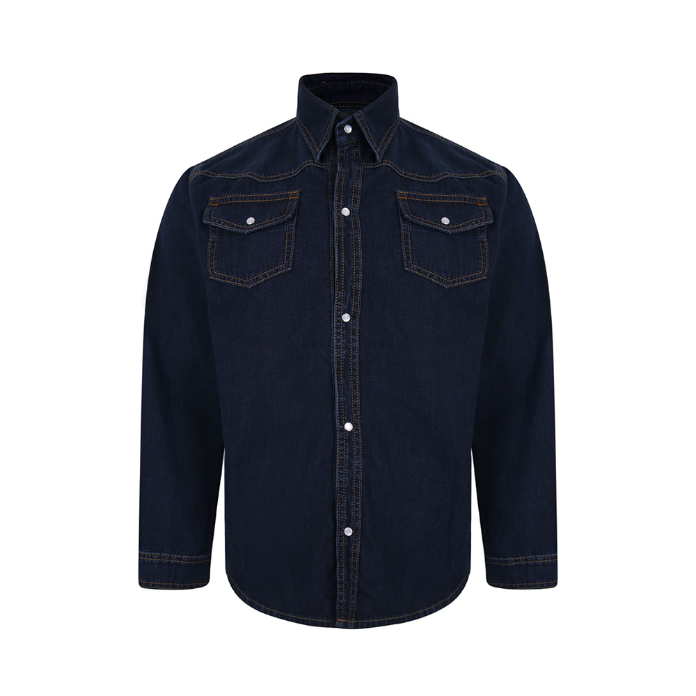 Kam Cotton Denim Shirt with Pearl Stud Buttons