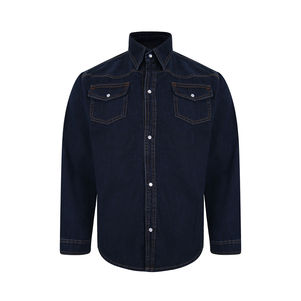 Kam Cotton Denim Shirt with Pearl Stud Buttons