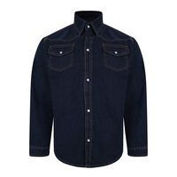 Kam Cotton Denim Shirt with Pearl Stud Buttons