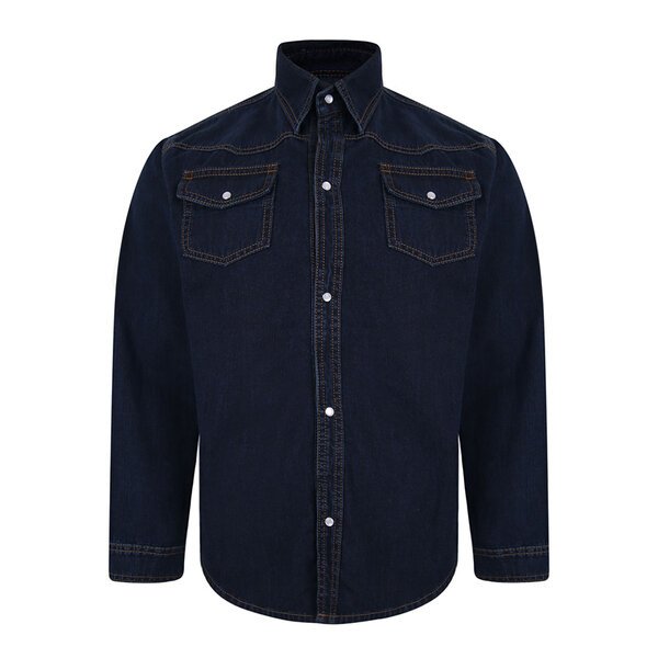 Kam Cotton Denim Shirt with Pearl Stud Buttons-shop-by-brands-Beggs Big Mens Clothing - Big Men's fashionable clothing and shoes