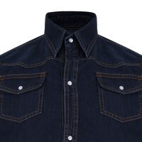Kam Cotton Denim Shirt with Pearl Stud Buttons
