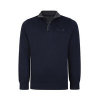 Kam Quilted Jersey Sweater Quarter Button Up Navy