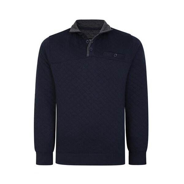 Kam Quilted Jersey Sweater Quarter Button Up Navy-shop-by-brands-Beggs Big Mens Clothing - Big Men's fashionable clothing and shoes
