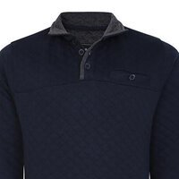 Kam Quilted Jersey Sweater Quarter Button Up Navy