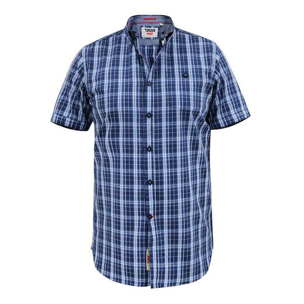 D555 Walcot Classic Blue Navy Check SS Shirt-shop-by-brands-Beggs Big Mens Clothing - Big Men's fashionable clothing and shoes