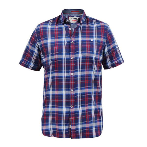 D555 Portland Classic Check SS Shirt Blue Red-shop-by-brands-Beggs Big Mens Clothing - Big Men's fashionable clothing and shoes