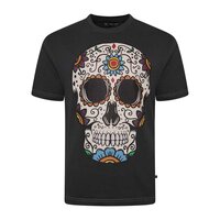 Kam Coloured Skull Print Tee Black