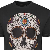 Kam Coloured Skull Print Tee Black