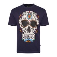 Kam Coloured Skull Print Tee Navy