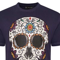 Kam Coloured Skull Print Tee Navy