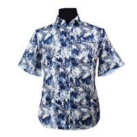 Berlin Floral Linen Print SS Shirt White Navy