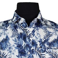 Berlin Floral Linen Print SS Shirt White Navy