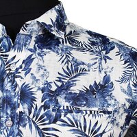 Berlin Floral Linen Print SS Shirt White Navy