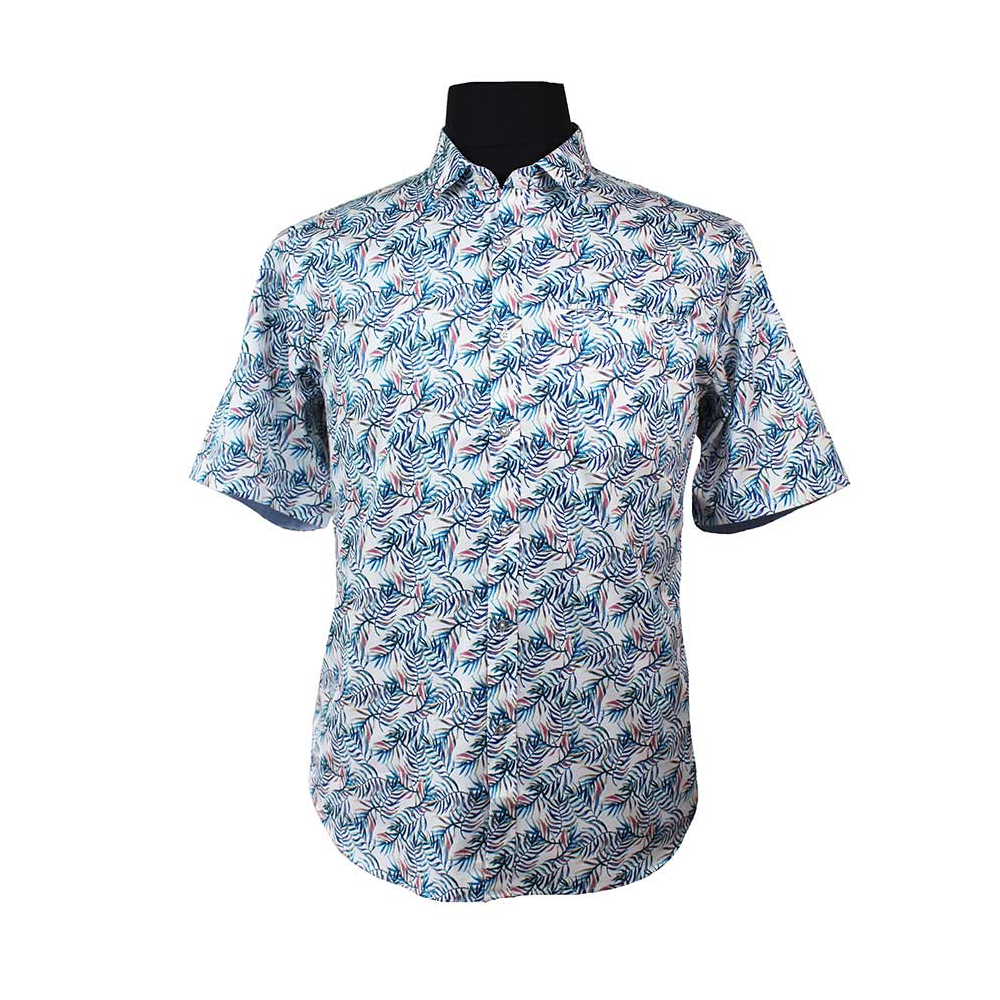 Berlin Leaf Satin finish Pure Cotton SS Shirts Blue