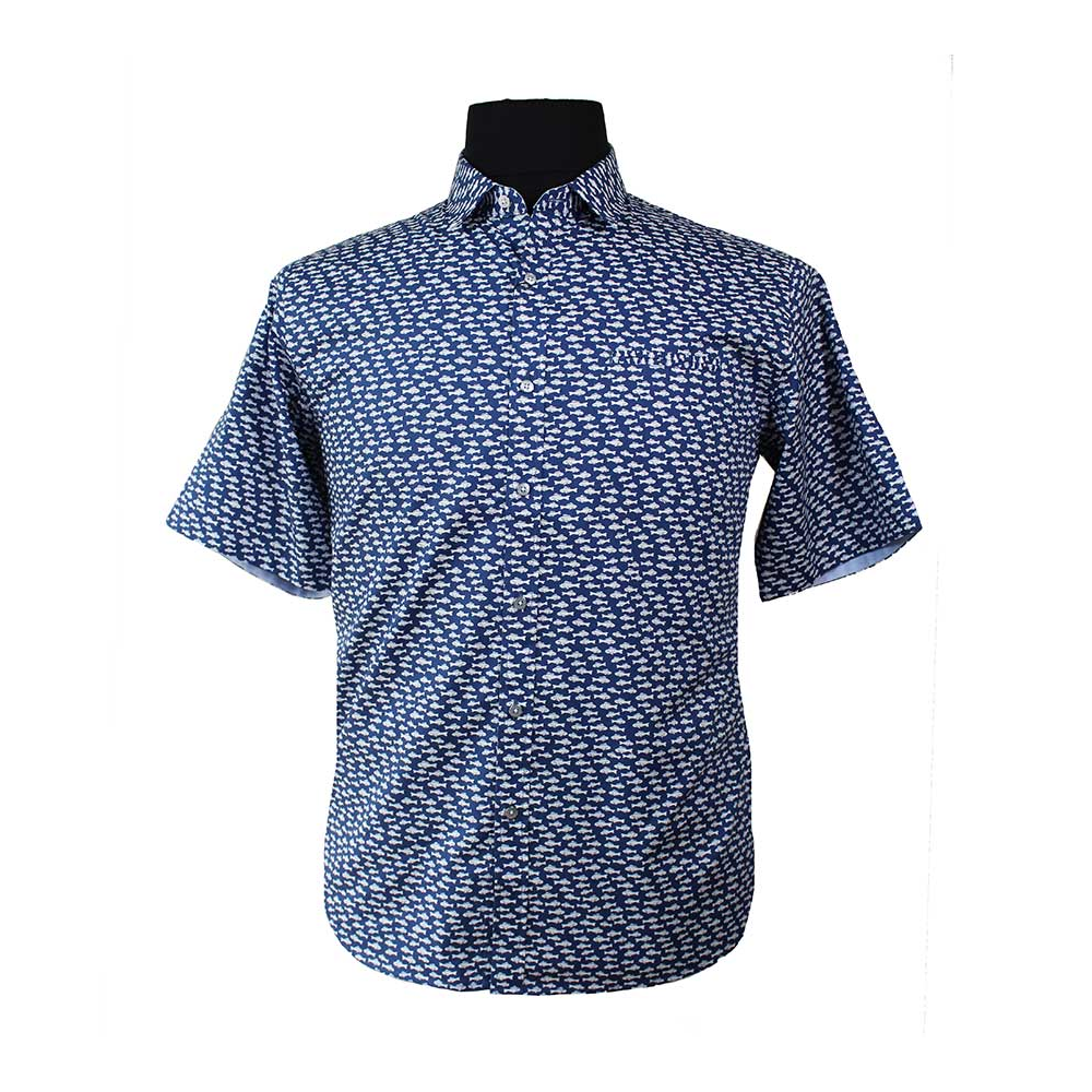 Berlin Fish Print Pure Cotton SS Shirt - Berlin clothing offers big men ...