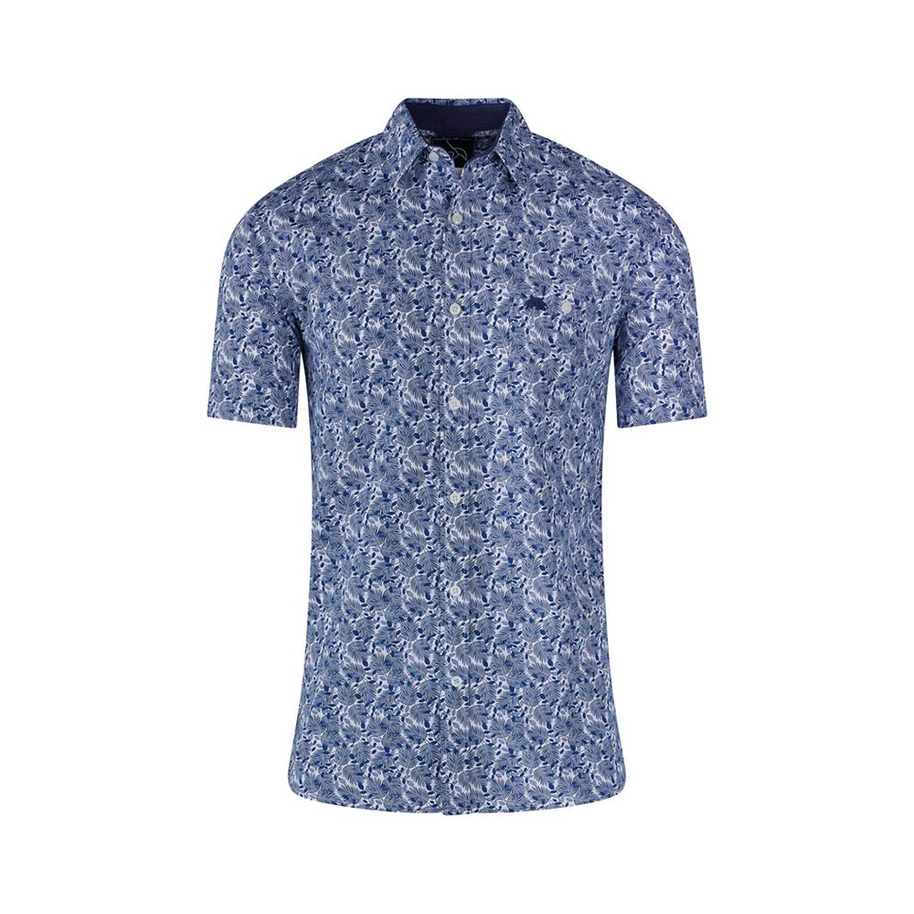 Raging Bull Navy Floral Leaf Short Sleeve Shirt