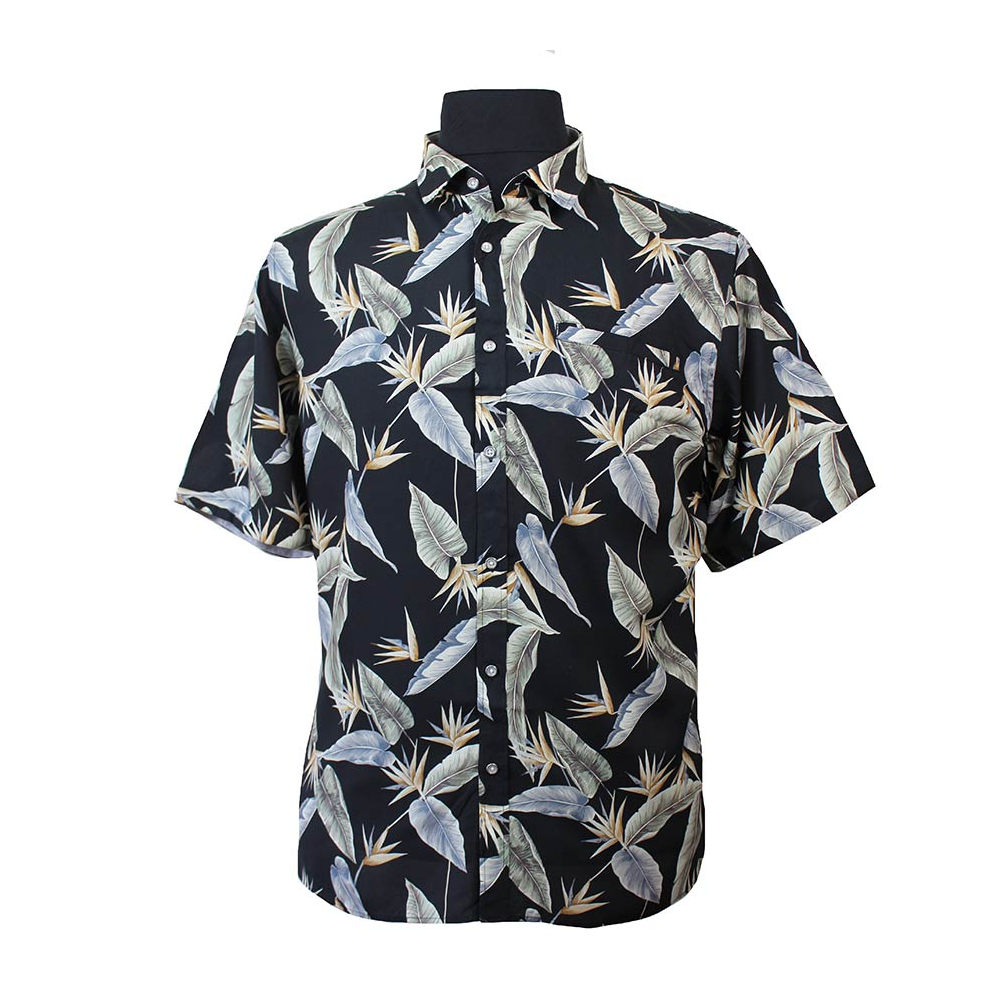 Berlin Brazilla Leaf Rayon Print SS Black