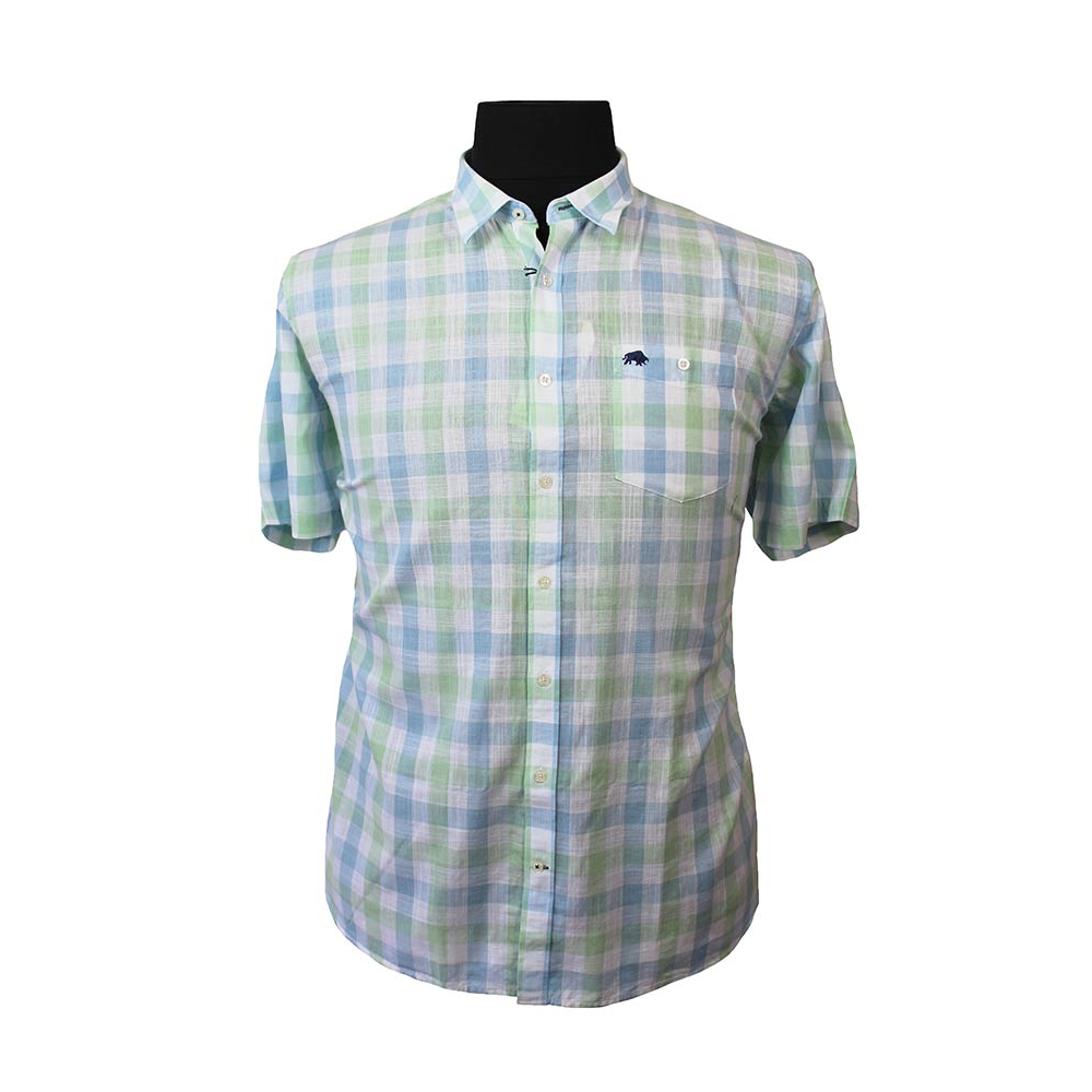 Raging Bull Mint Blue Check Short Sleeve Shirt