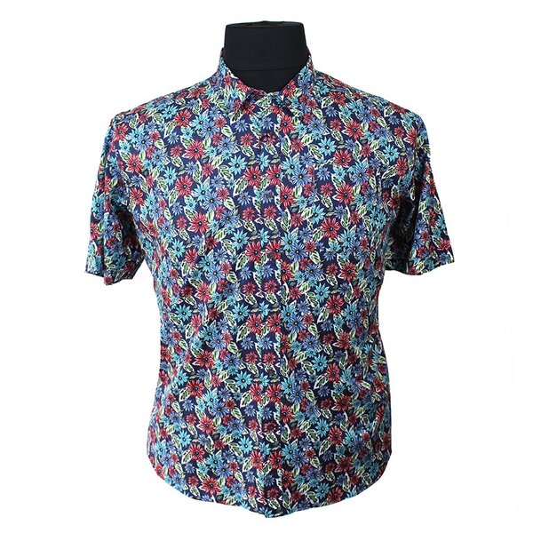 Rembrandt Navy Floral Print Short Sleeve Shirt-shop-by-brands-Beggs Big Mens Clothing - Big Men's fashionable clothing and shoes