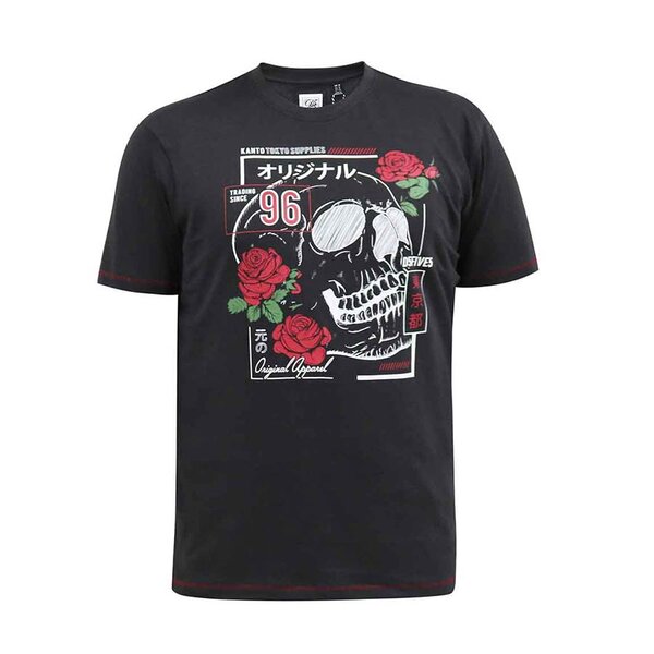 D555 Skull Rose Tee Black-shop-by-brands-Beggs Big Mens Clothing - Big Men's fashionable clothing and shoes