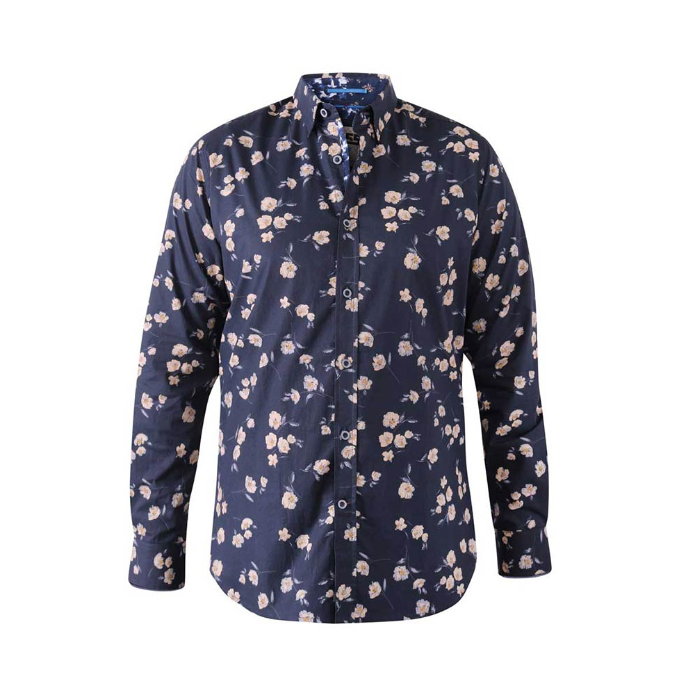 D555 Floral Print Button Down Collar Navy