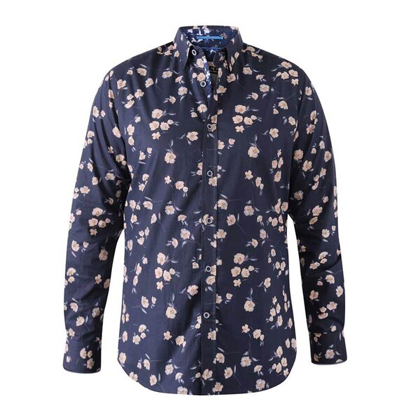 D555 Floral Print Button Down Collar Navy-shop-by-brands-Beggs Big Mens Clothing - Big Men's fashionable clothing and shoes
