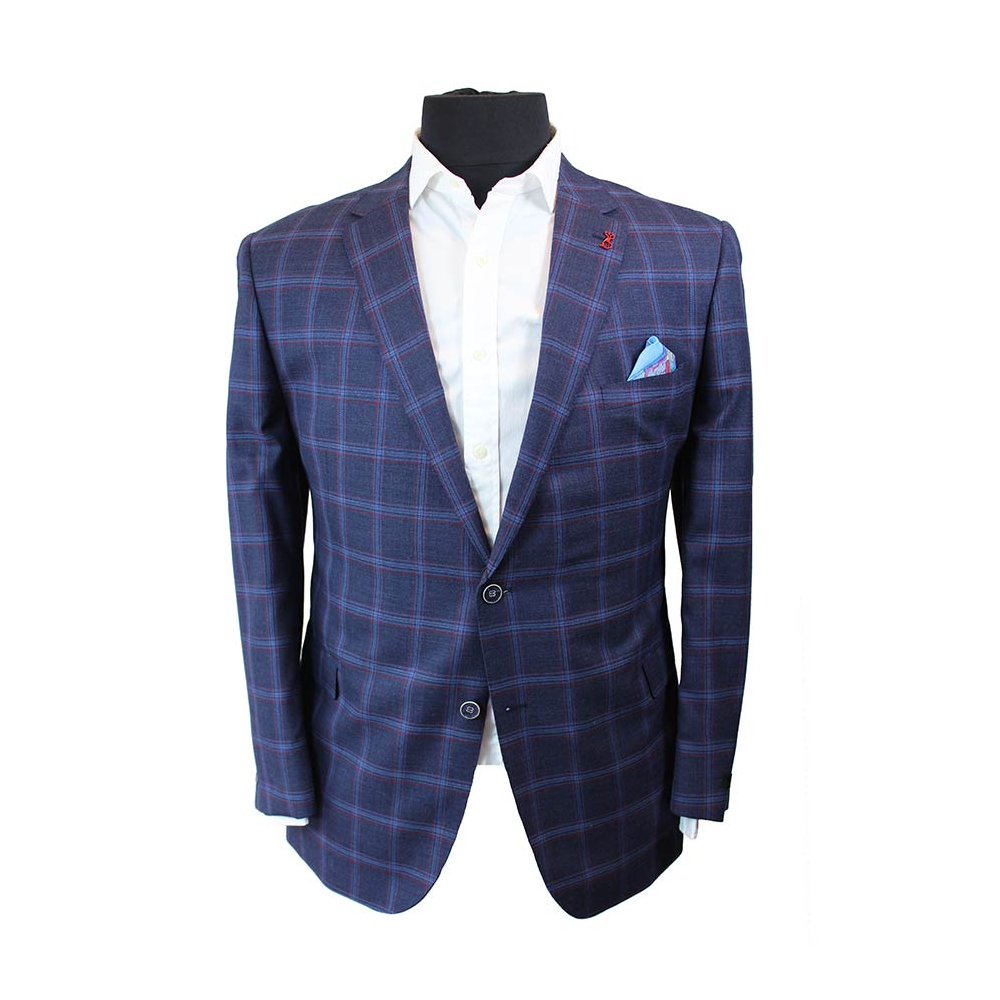 Savile Row Pure Merino Sports Coat Navy Plaid