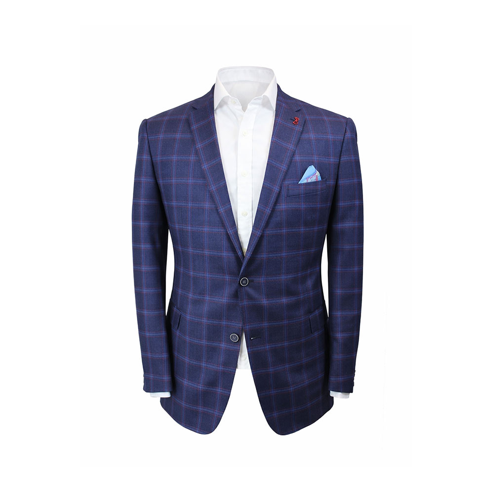 Savile Row Pure Merino Sports Coat Navy Plaid