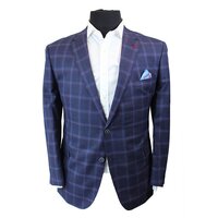 Savile Row Pure Merino Sports Coat Navy Plaid